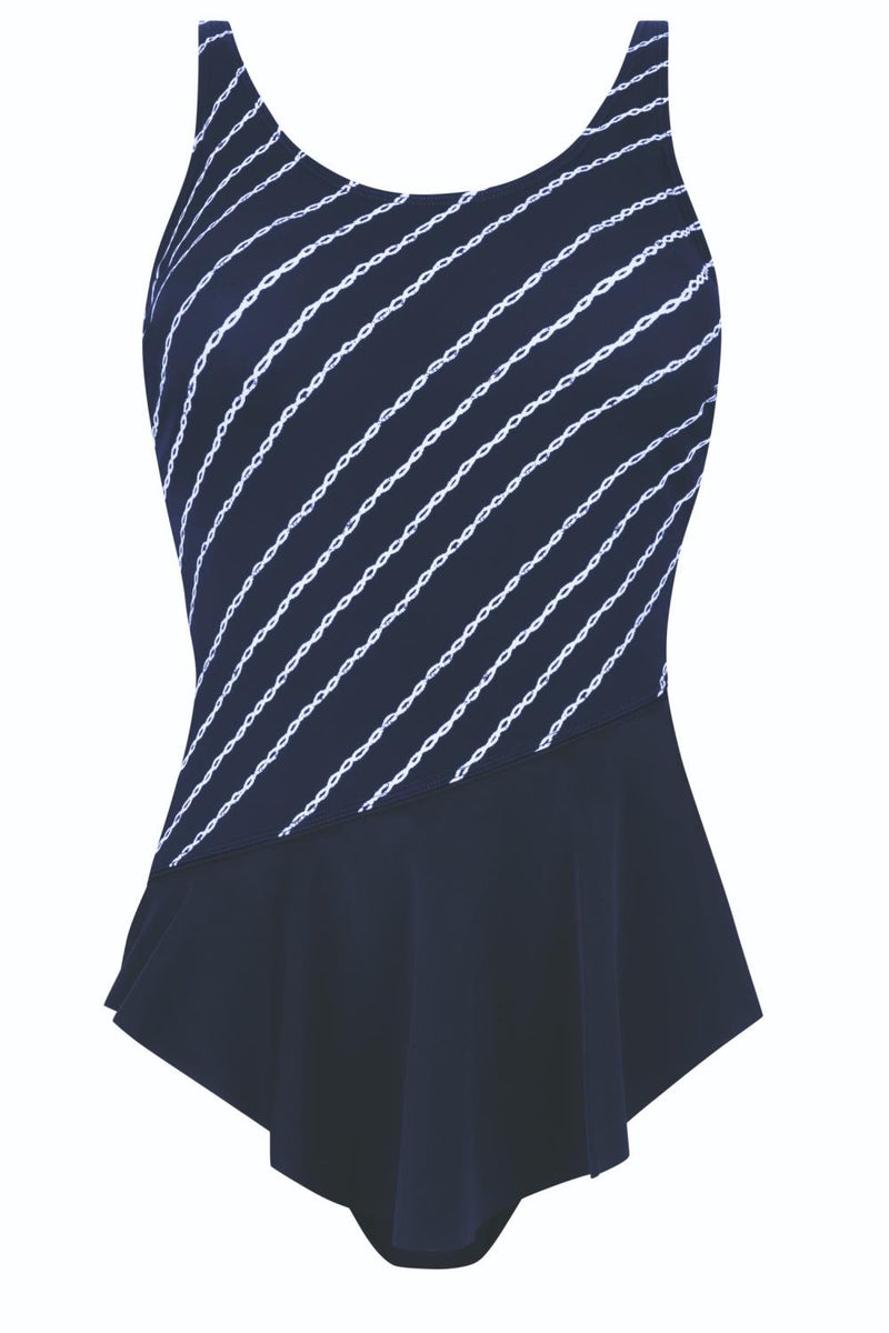 Amoena Timeless Chic Sarong Swimsuit, Navy/White (71537)