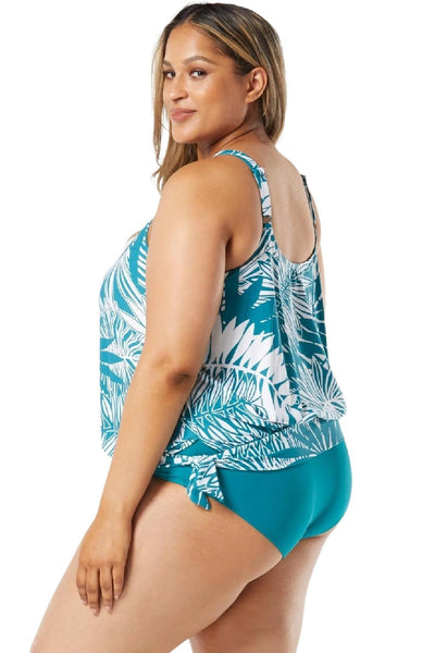 Beach House Women Abstract Palm Sarah Side Tie Tankini, Lagoon (HW14012)