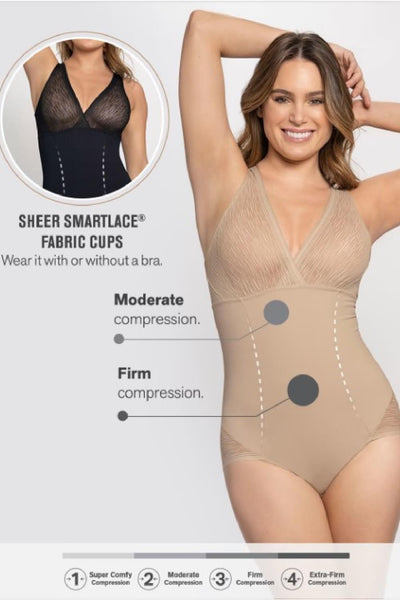 Leonisa Sheer Stripe Detail Sculpting Bodysuit 018517 Cafe Claro