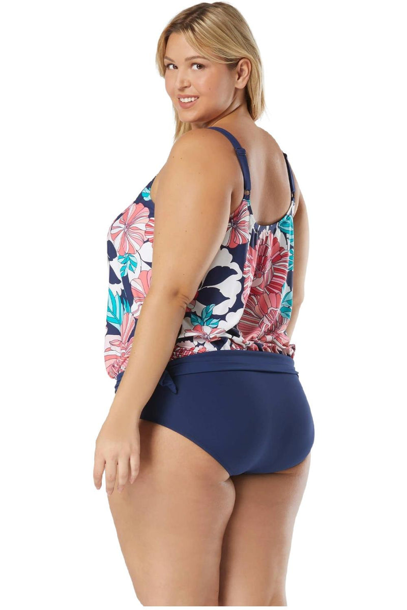 Beach House Deco Garden Plus Size Sarah Side Tie Blouson HW06012 Admiral