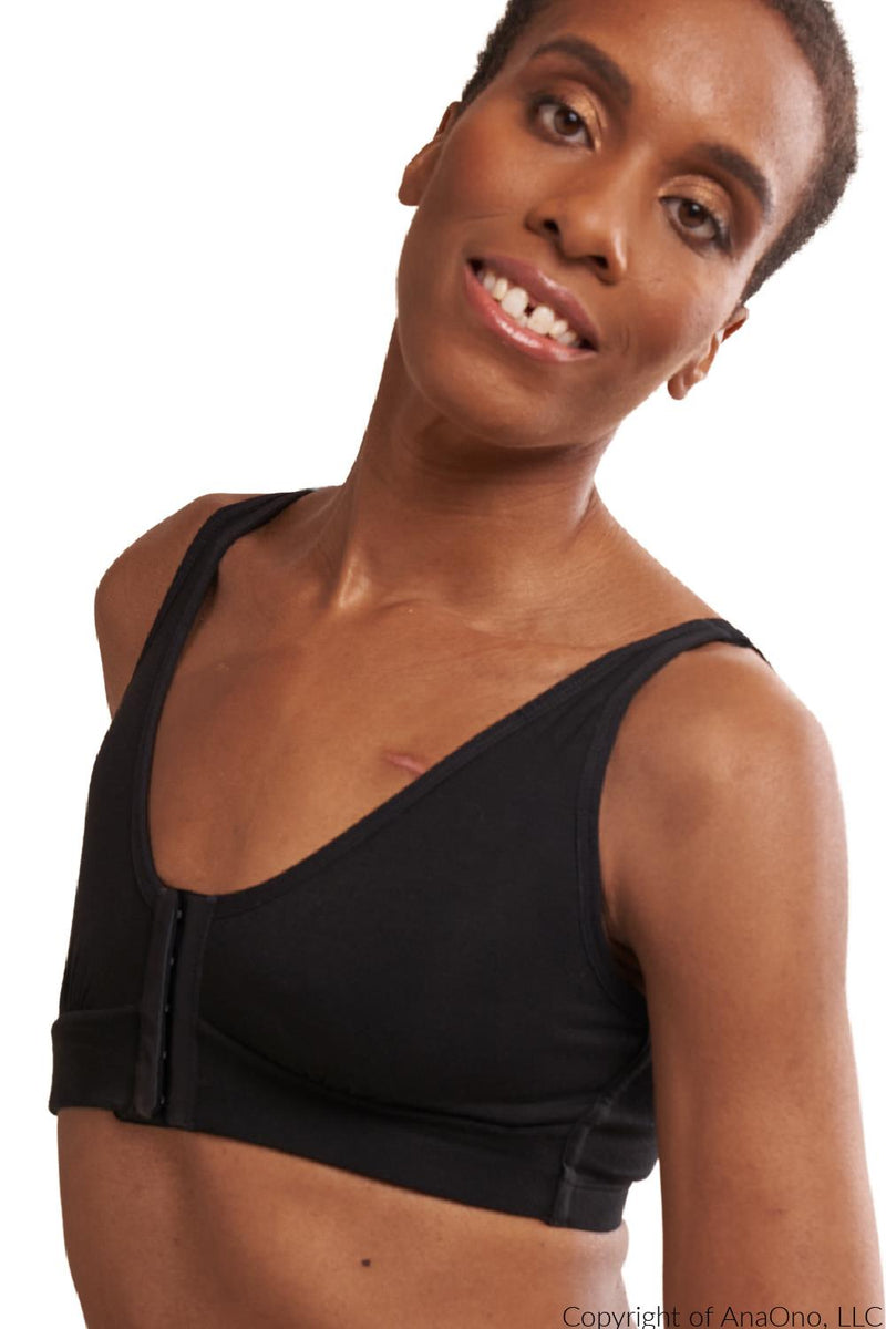 AnaOno Rora Mastectomy Front Closure Pocketed Bra, Black (AO-018)