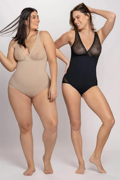 Leonisa Sheer Stripe Detail Sculpting Bodysuit 018517 Cafe Claro