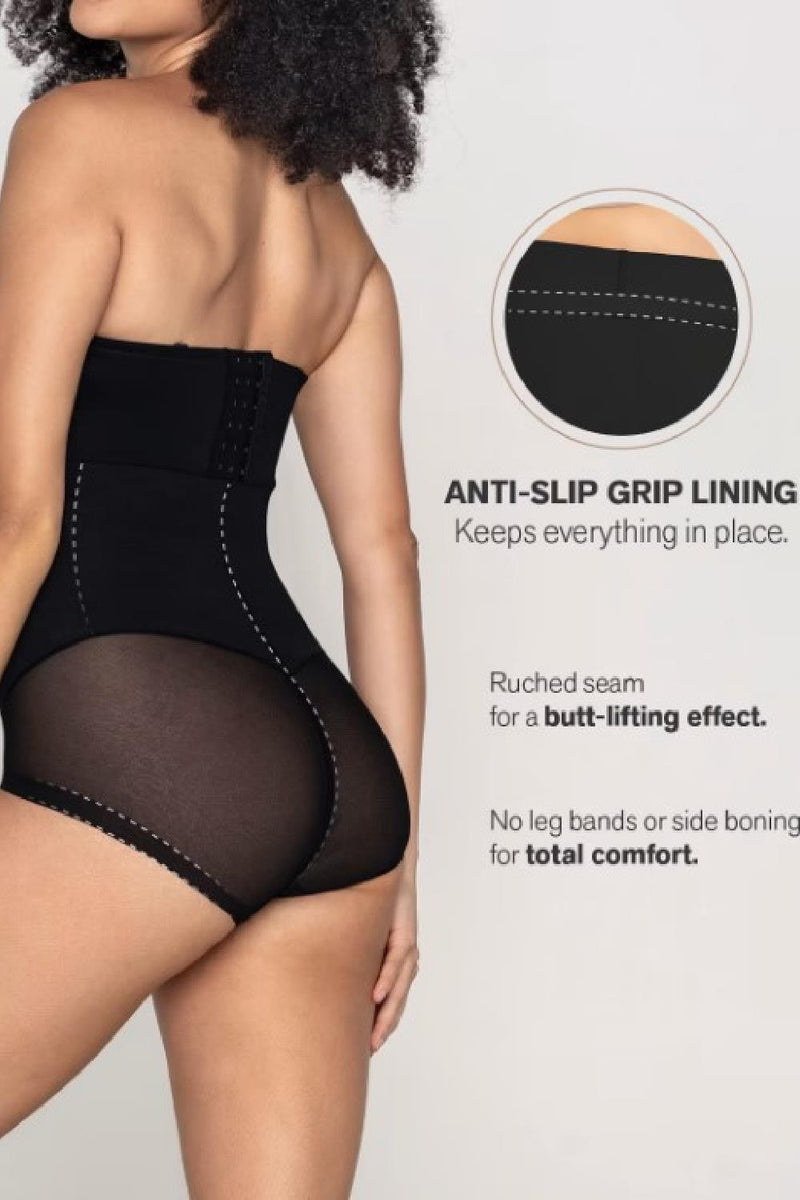 Leonisa Extra High-Waisted Sheer Bottom Sculpting Shaper Panty, Black (012811)