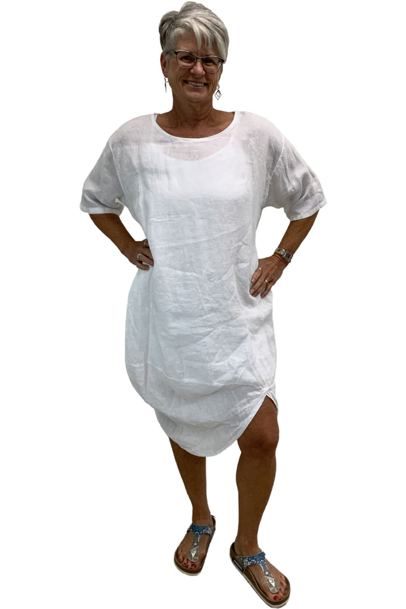 Plum Loco 100% Viscose Linen Front Slit Dress JA9165 White