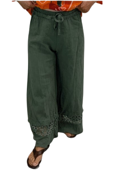 Plum Loco 100% Linen Fringe Eyelet Pant (MC6603)