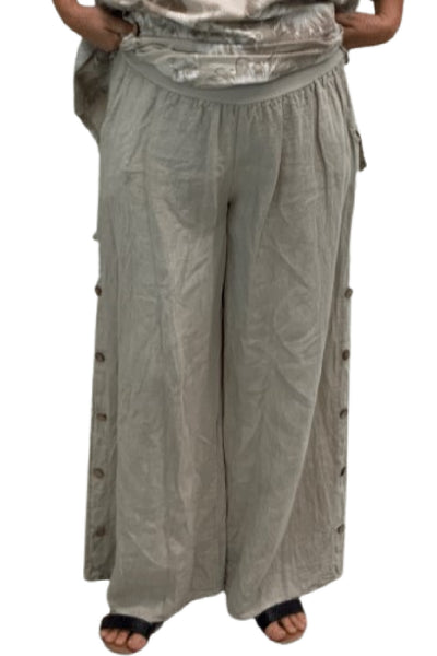 Plum Loco 100% Linen Half Button Pant MS81336 Sand