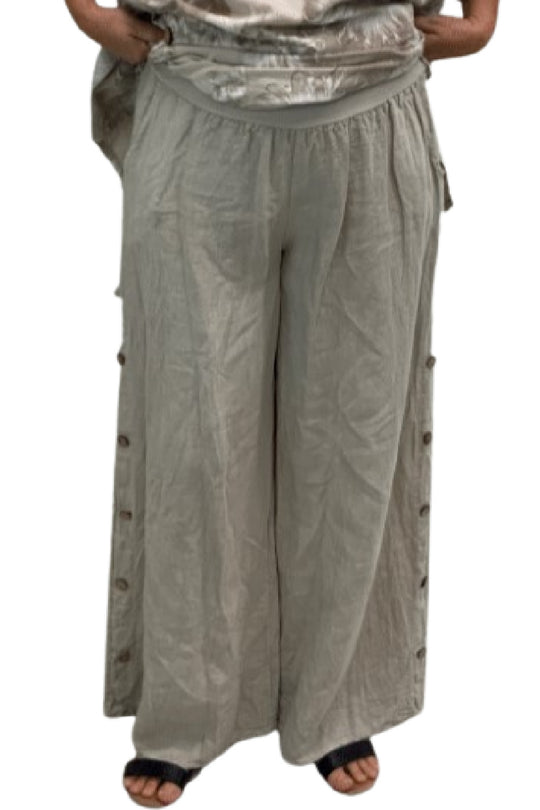 Plum Loco 100% Linen Half Button Pant MS81336 Sand
