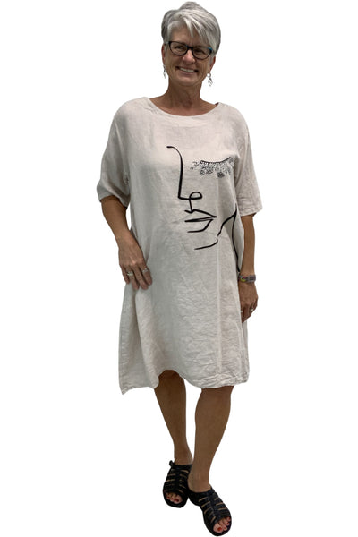 Plum Loco 100% Linen Bling Dress, Sand (RO9015)