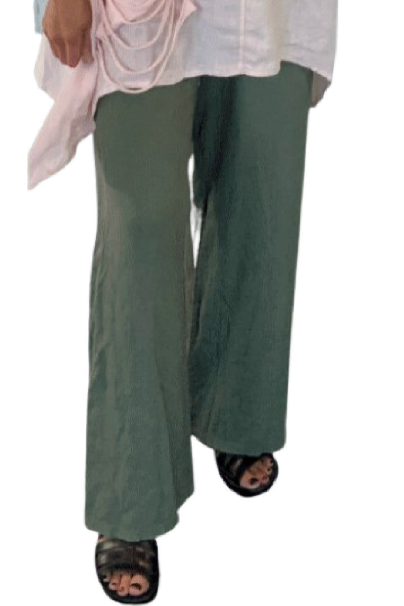 Plum Loco 100% Linen Pants SE21250 Army Green