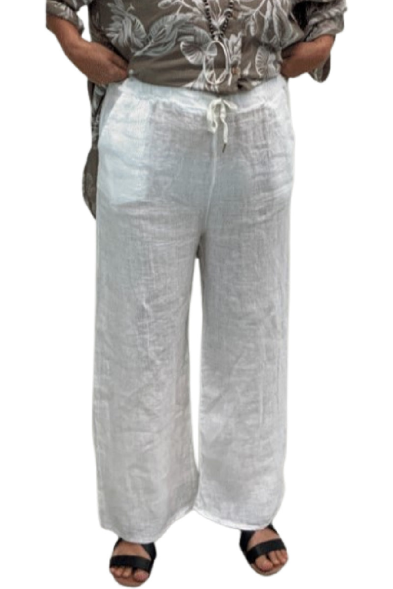 Plum Loco 100% Linen Pants SE21250 White