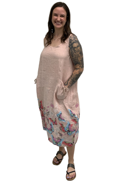 100% Linen Butterflies Dress TM0337BU