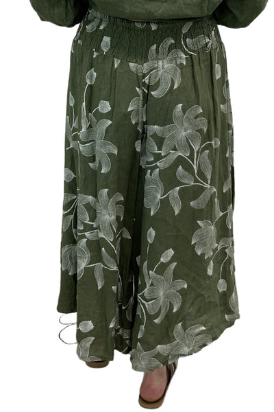 Plum Loco 100% Linen Lily Gaucho Pant, Khaki (TM8534LI)
