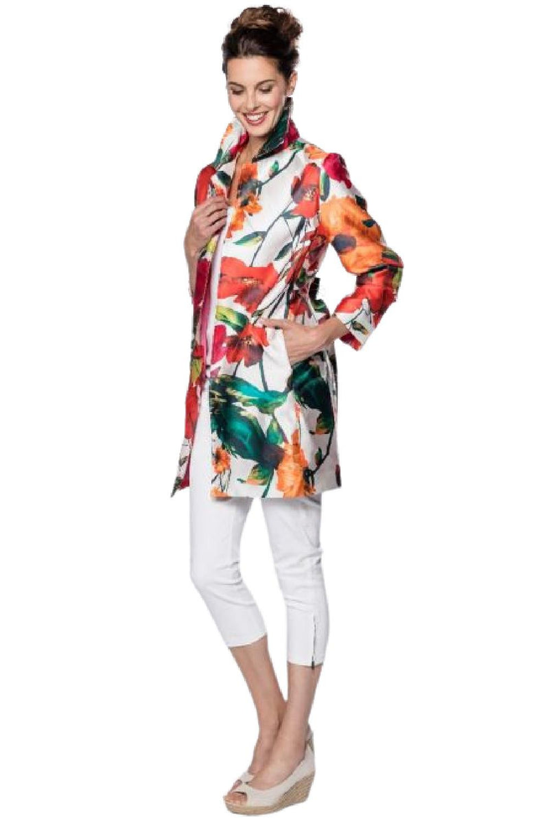 Red Coral Open Front Floral Print Jacket 320-0437-RED