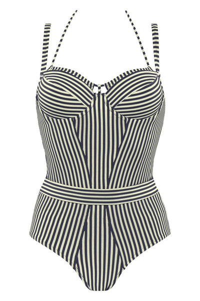 Marlies Dekkers Holi Vintage Plunge Balcony Bathing Suit, Blue Ecru (18195)