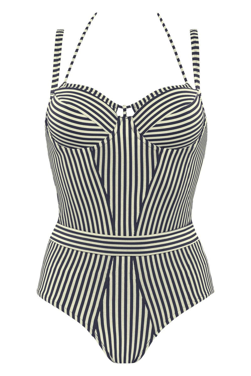 Marlies Dekkers Holi Vintage Plunge Balcony Bathing Suit, Blue Ecru (18195)