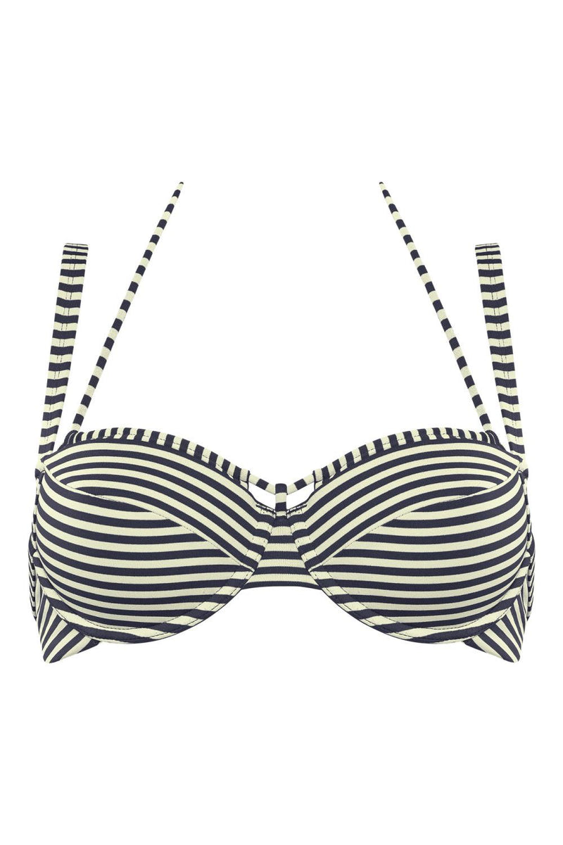 Marlies Dekkers Holi Vintage Plunge Balcony Bikini Top, Cups D-F, Blue Ecru (181901)