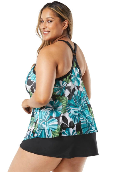 Beach House Women Deco Garden Plus Size Kerry Mesh Layer Tankini, Black Multi (HW06355)