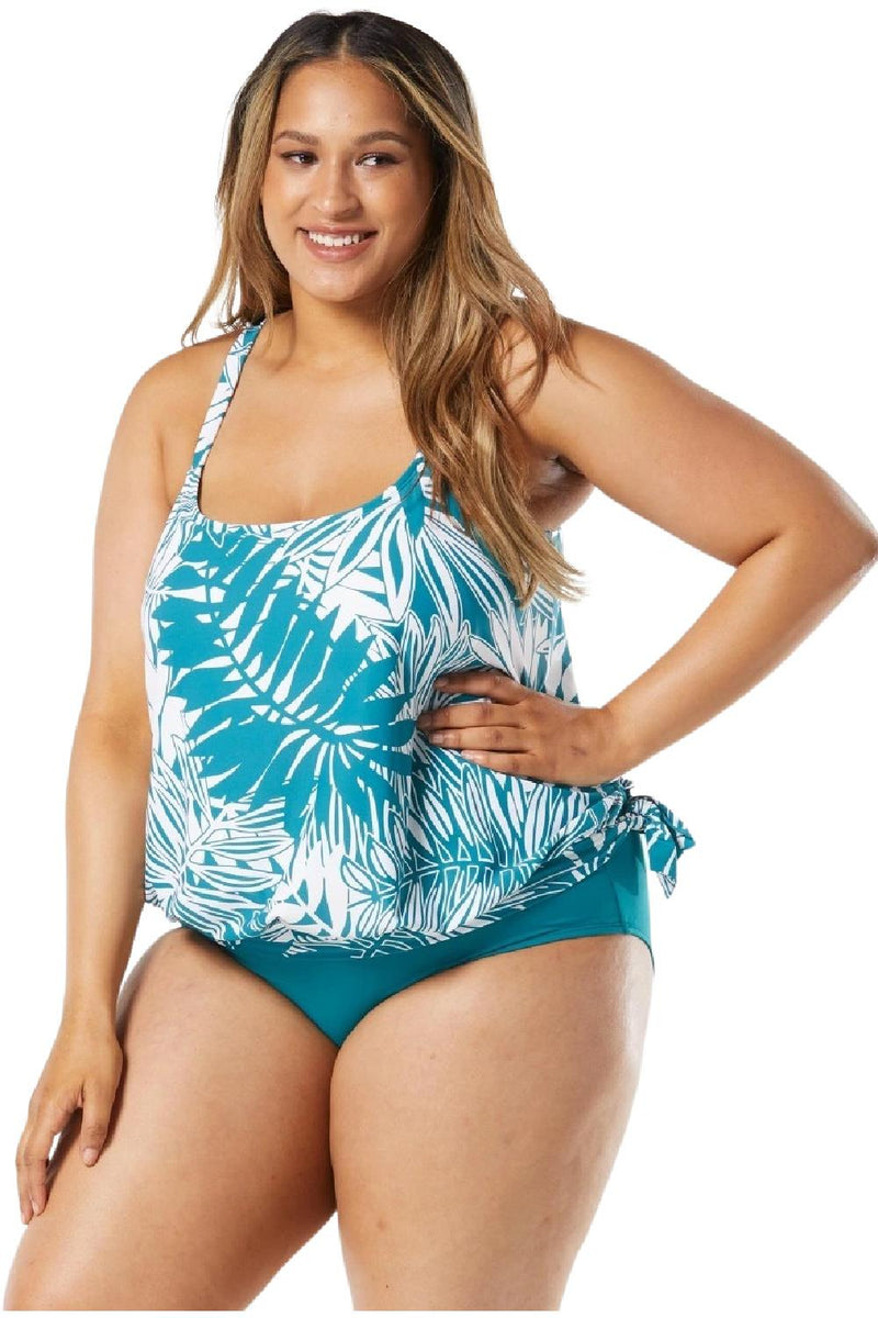 Beach House Women Abstract Palm Sarah Side Tie Tankini, Lagoon (HW14012)