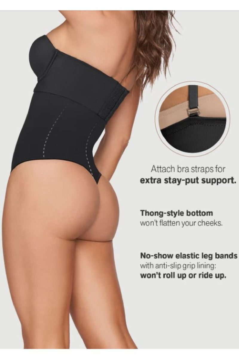 Leonisa Extra High-Waisted Sculpting Thong Panty, Black (012939)