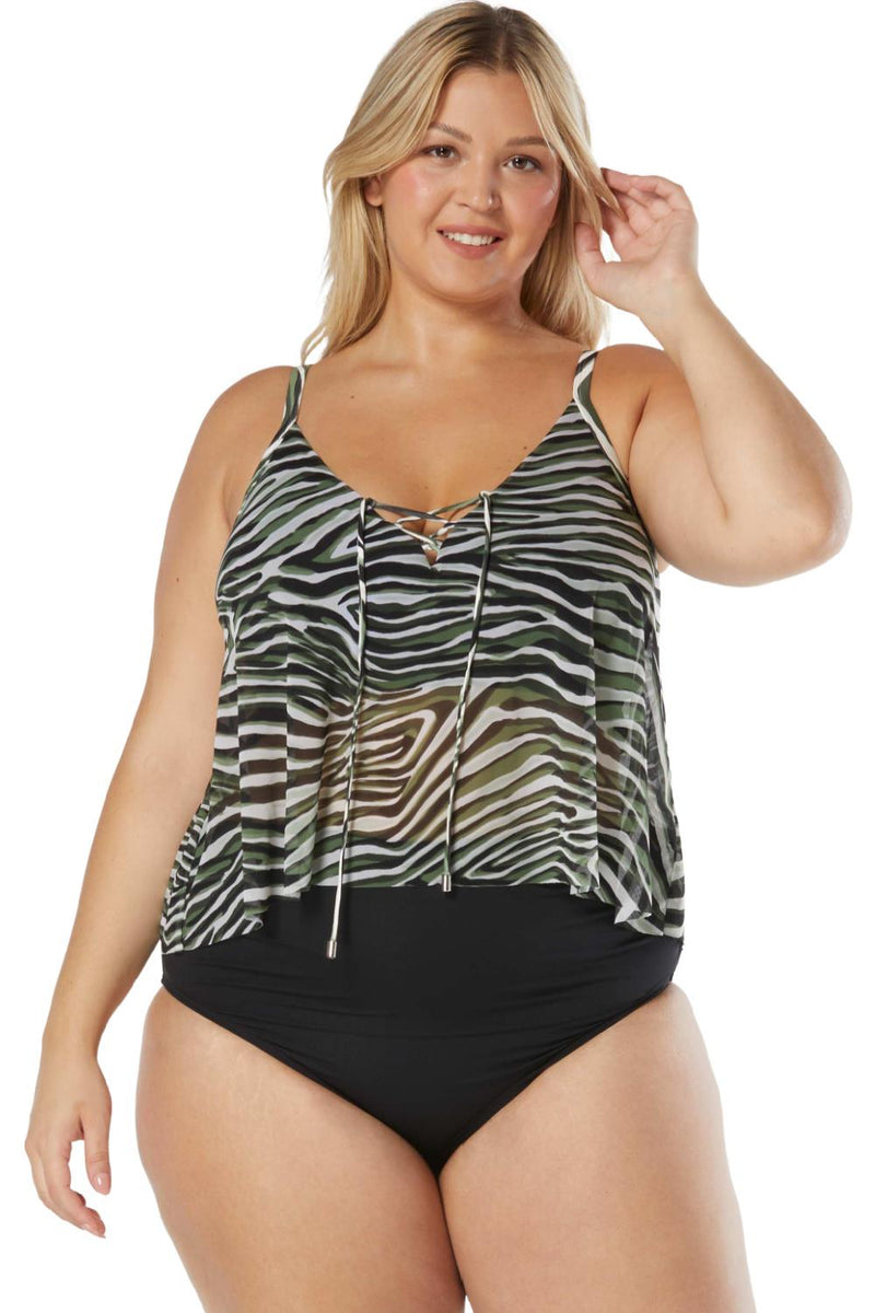 Coco Reef Wild Zebra Femme Bra Sized Mesh Layer Tankini U29299