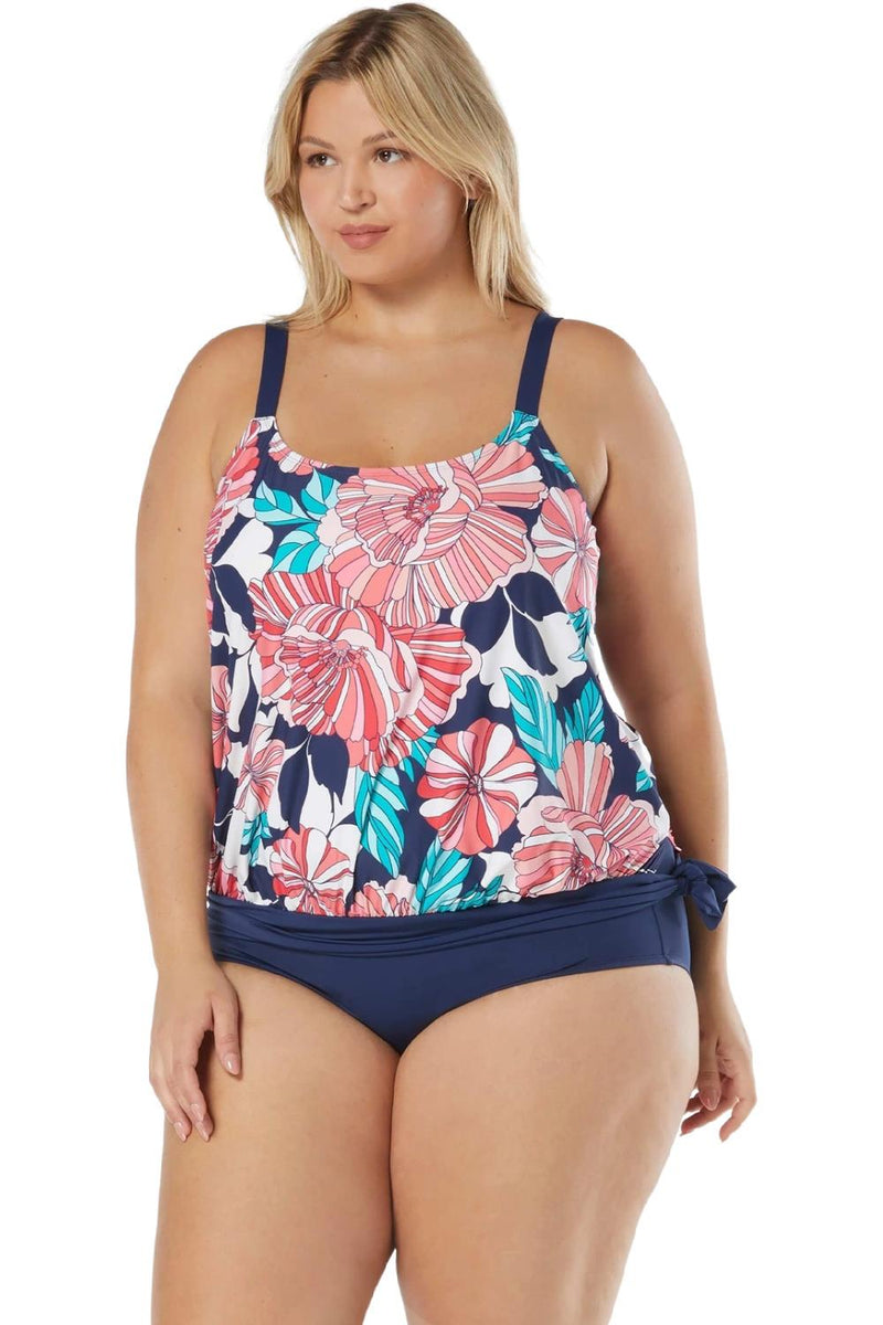 Beach House Deco Garden Plus Size Sarah Side Tie Blouson HW06012 Admiral