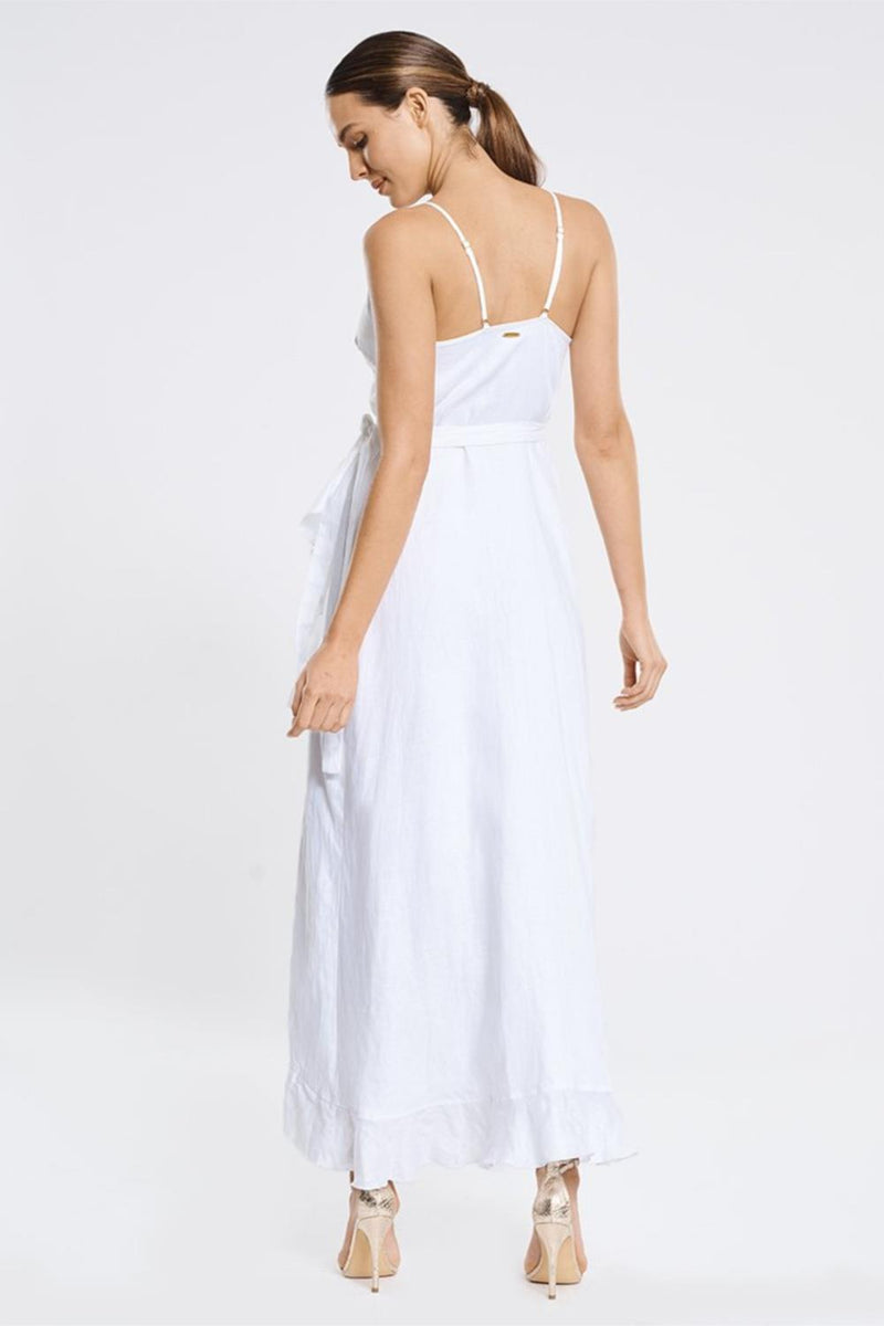 Aqua Blue Serenity Frill Wrap Maxi Dress, White (A9114SE)