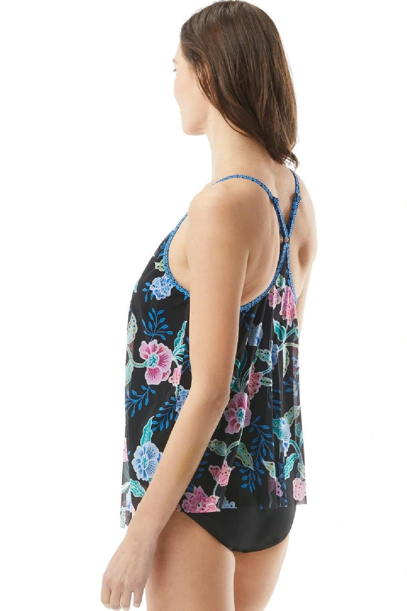 Beach House Kerry Mesh Layer Underwire Tankini, Black Multi(H04893)
