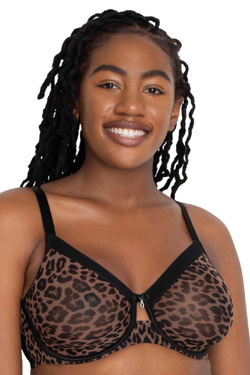 Curvy Couture Sheer Mesh Full Coverage Unlined Underwire Bra, Designer Leo (1311)