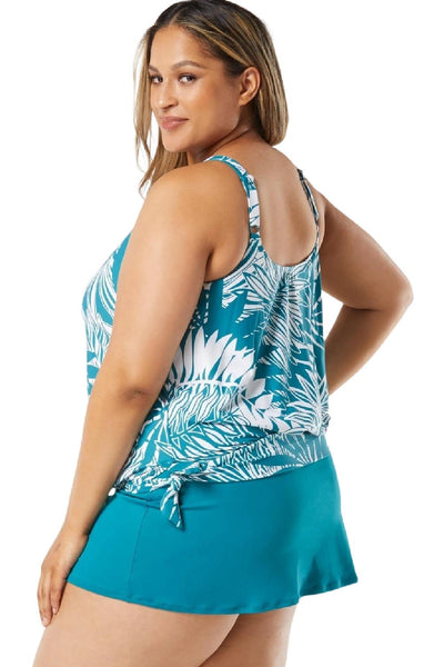 Beach House Women Abstract Palm Sarah Side Tie Tankini, Lagoon (HW14012)