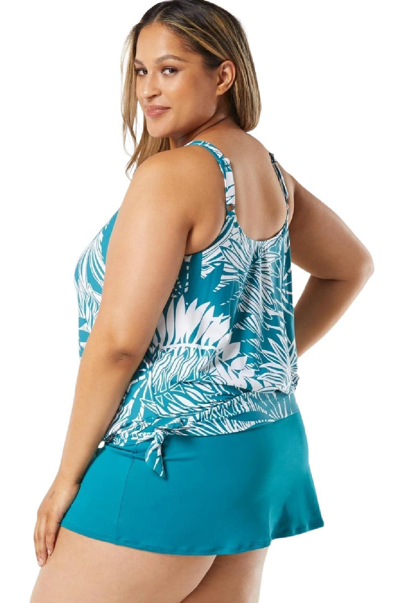 Beach House Women Abstract Palm Sarah Side Tie Tankini, Lagoon (HW14012)