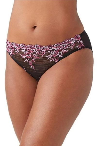 Wacoal Embrace Lace Bikini Brief, Black/Berry Multi (64391)