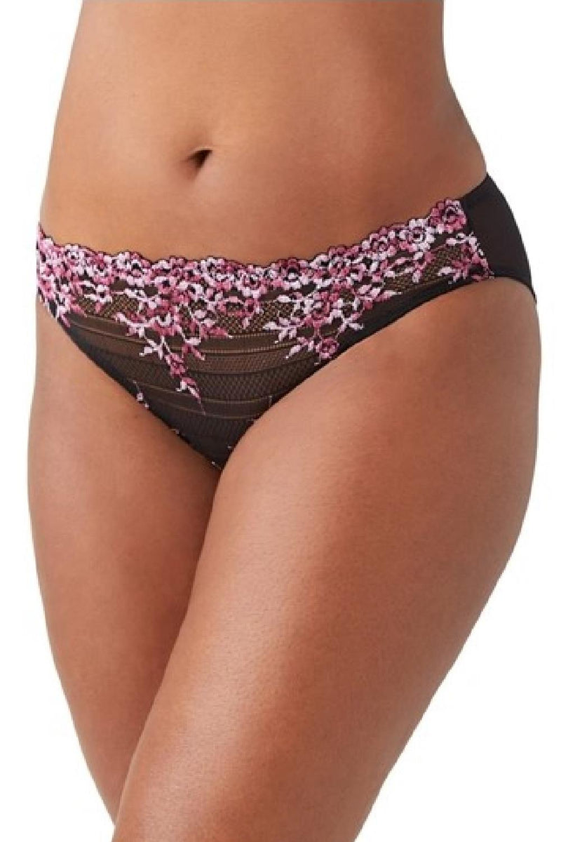 Wacoal Embrace Lace Bikini Brief, Black/Berry Multi (64391)