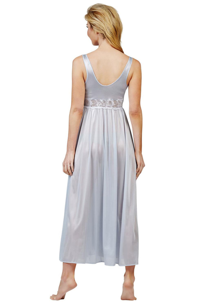 Shadowline Silhouette Long Lace Bodice Nightgown, Silver (31737)