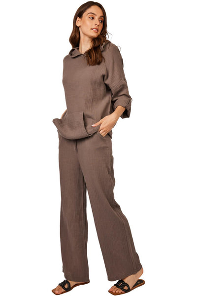 Pistache Waffled Cotton Pant, Taupe (D22503)