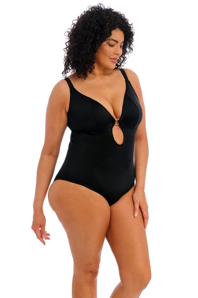 Elomi Plain Sailing Non-Wired Plunge Swimsuit, Black (ES7280)