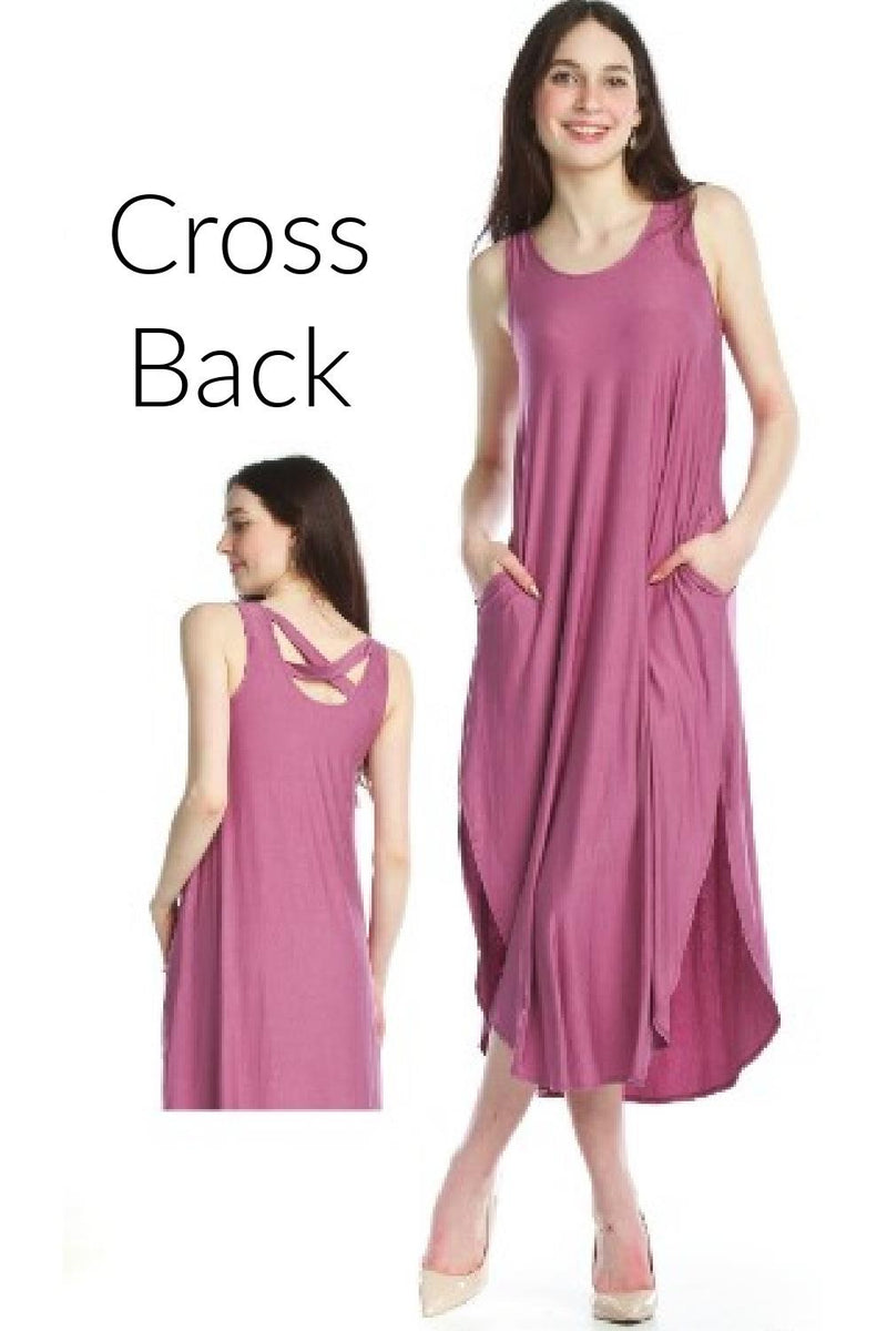 Papillon Soft Stretch Maxi Dress with Crossback & Pockets, Mauve (PD-12663)