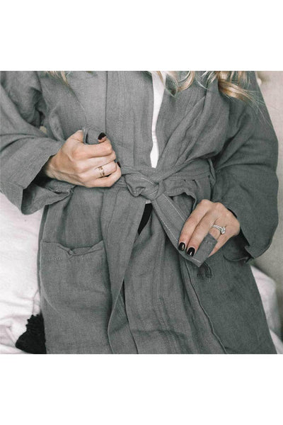 Pokoloko Unisex Linen Robe TSK3 Dark Grey