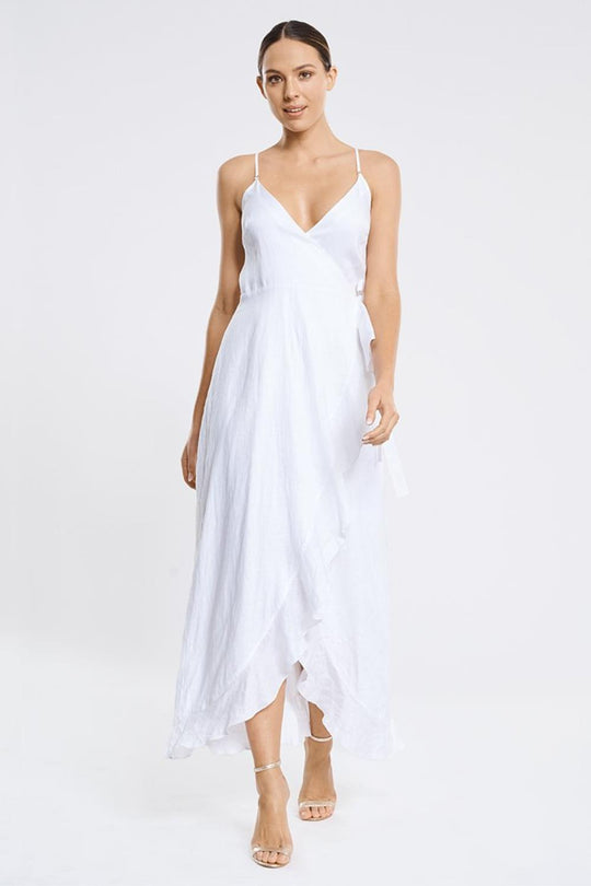 Aqua Blue Serenity Frill Wrap Maxi Dress, White (A9114SE)