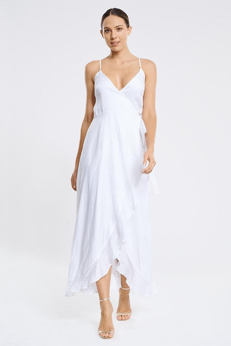 Aqua Blue Serenity Frill Wrap Maxi Dress, White (A9114SE)