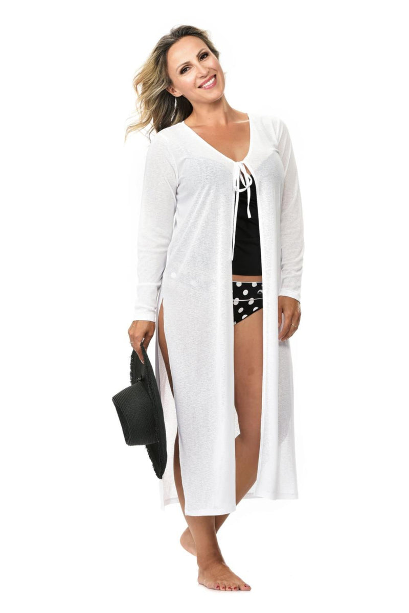 Rapz Long Tie Front Tunic, White (4784)