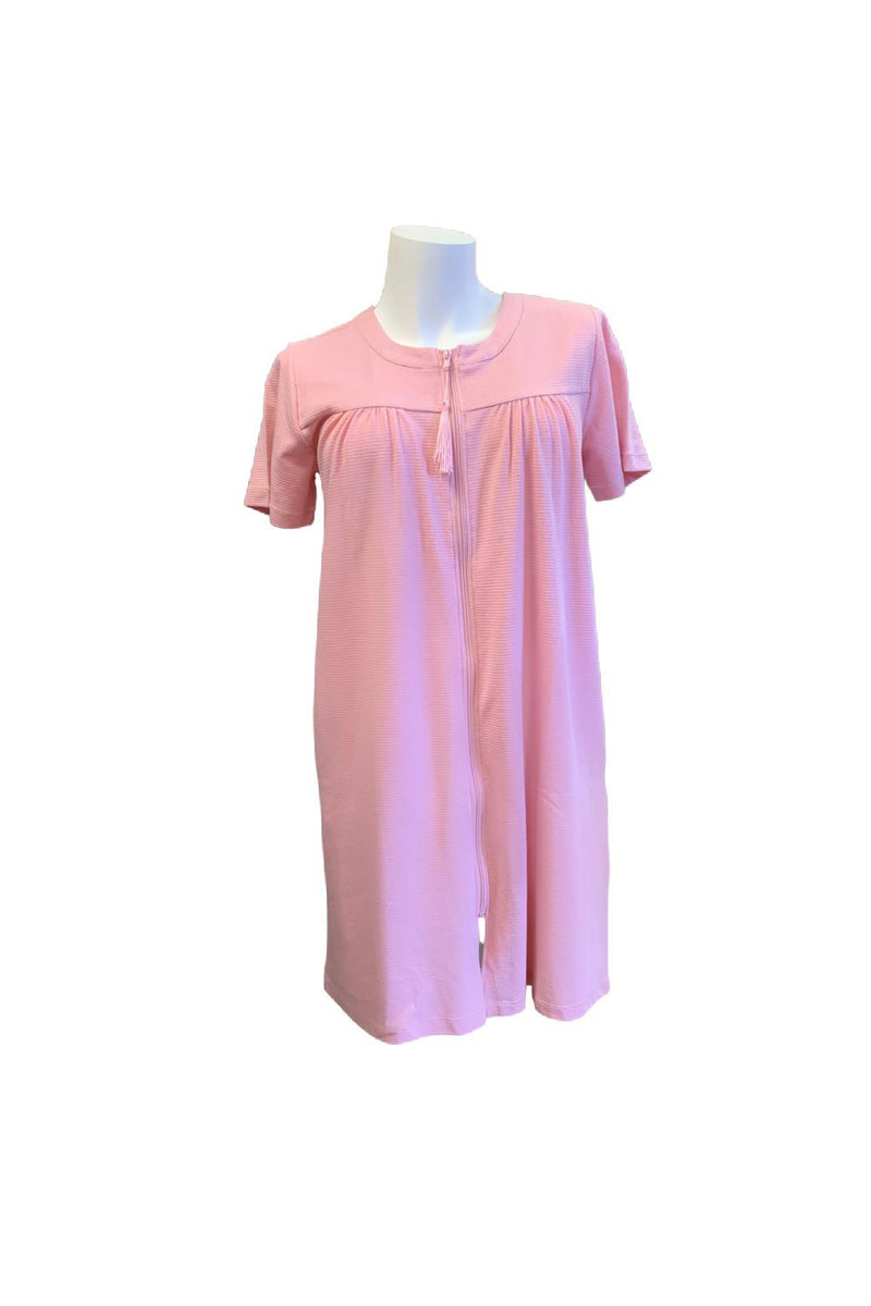 Patricia Waffle Knit Zip Front Short Robe, Rose (859-3C)