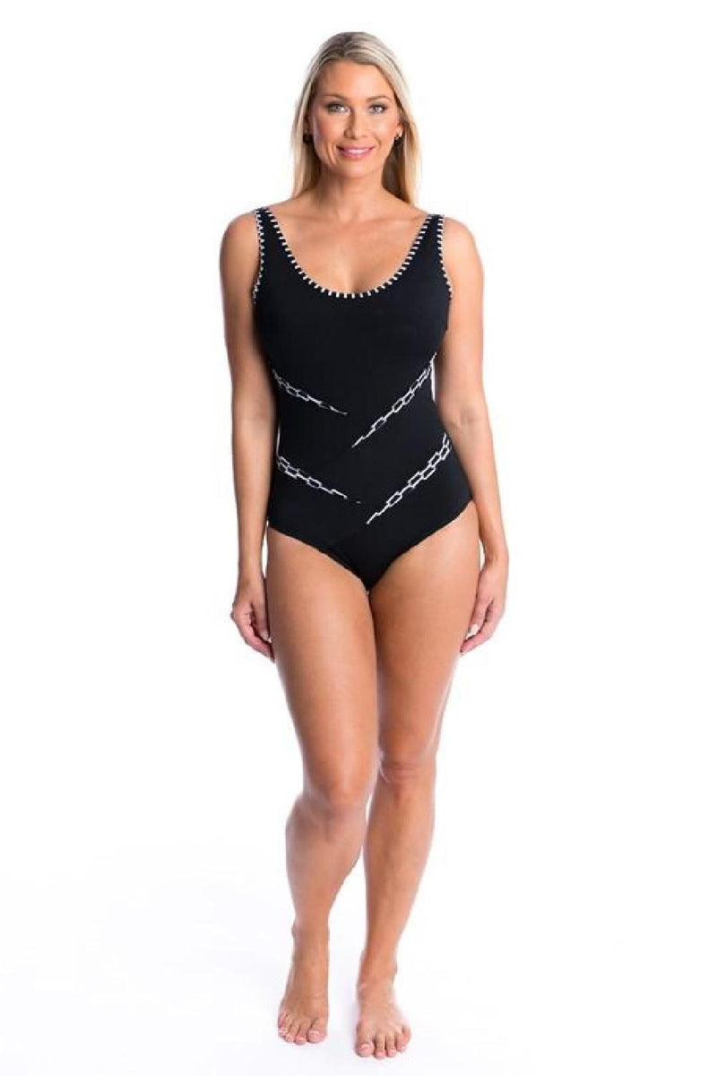 Togs Black Ripple Pool Splice Swimsuit, Black/White (20AP1319)
