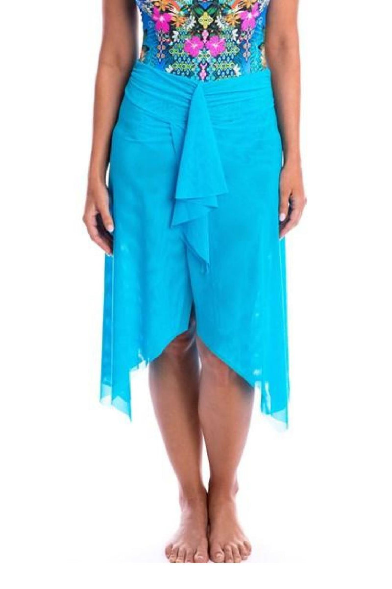Turquoise Mesh Frill Skirt Cover Up 20AS335