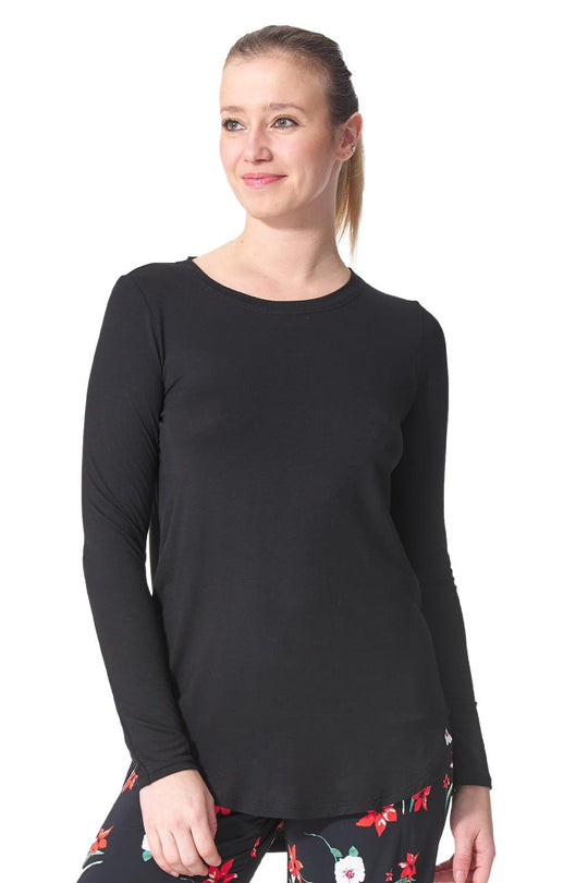 Arianne Marie Solid Round Neck Top, Black (7453)