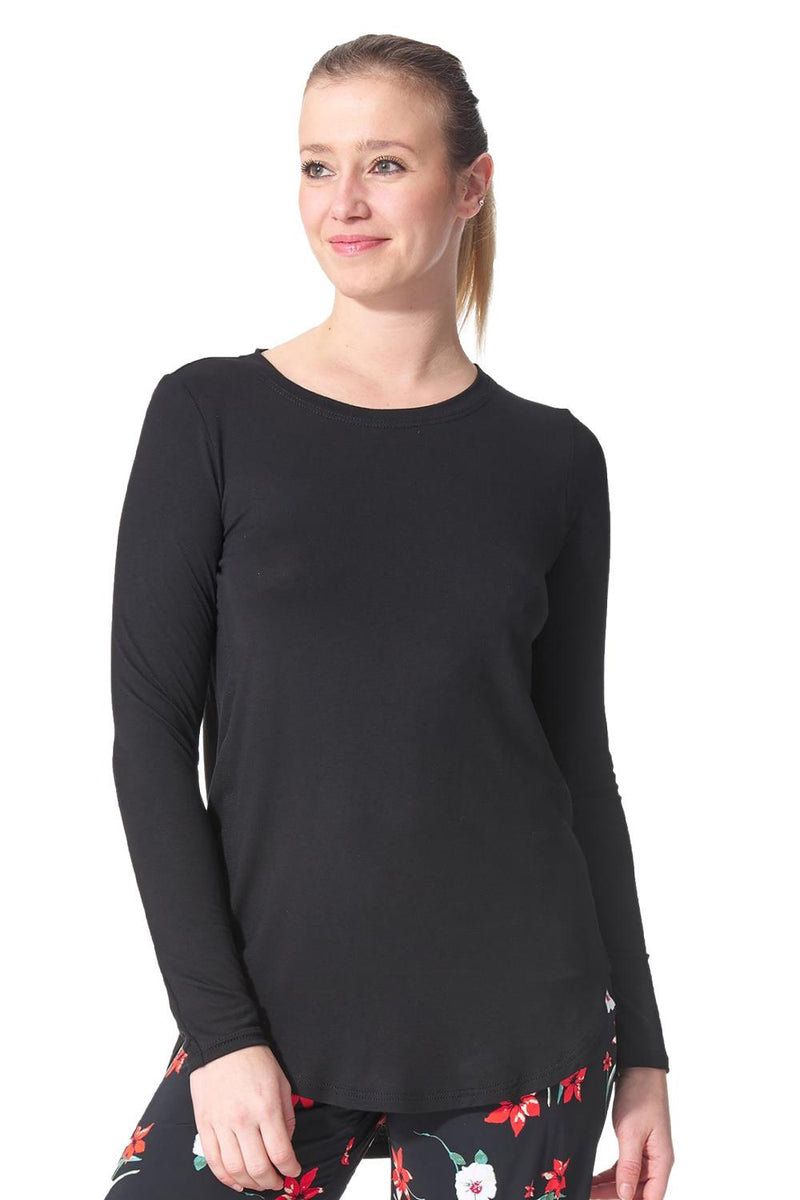 Arianne Marie Solid Round Neck Top, Black (7453)