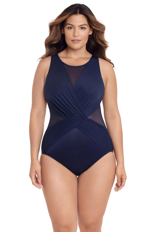 Miraclesuit Women's Plus Solid Palma Swimsuit, Midnight (6518885W)