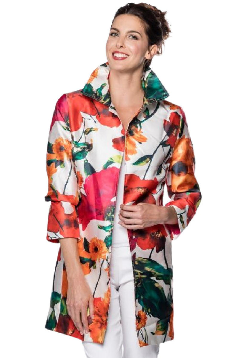 Red Coral Open Front Floral Print Jacket 320-0437-RED