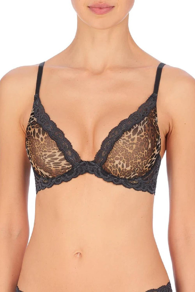 Natori Feathers Plunge Bra, Coal Luxe Leopard (730023)