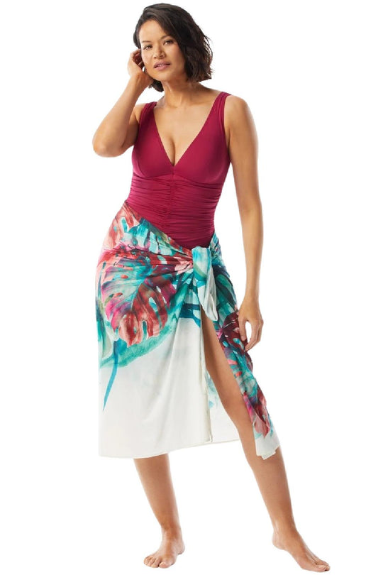 Coco Contours Topaz Convertible Oversize Sarong T51509 Watercolor Leaf