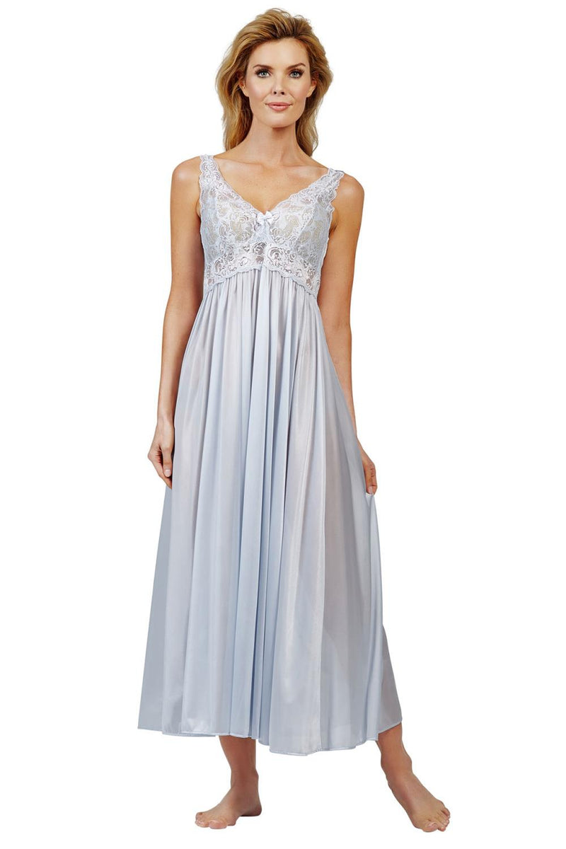 Shadowline Silhouette Long Lace Bodice Nightgown, Silver (31737)